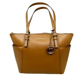 MICHAEL KORS~Jet Set~LUGGAGE LEATHER ZIP TOP SHOULDER TOTE BAG NEAR NEW
